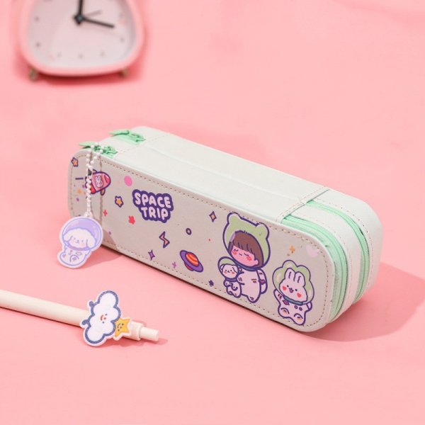 ins cartoon pencil case cute astronaut double-layer pencil case